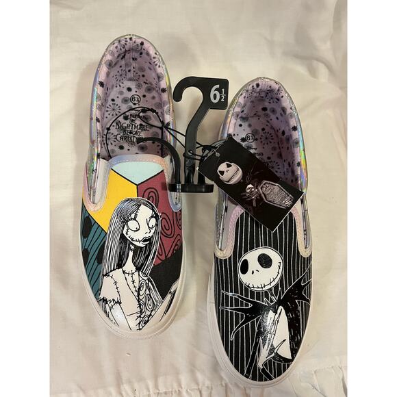 Disney, Nightmare Before Christmas Jack & Sally Slip-On Sneakers Women’s 6.5 NWT - Picture 1 of 3